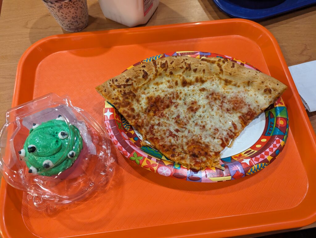 Pizza and Monster Cupcake meal at Everything Pop at Pop Century in Disney World.