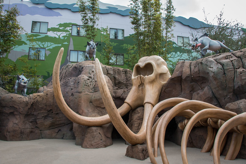 A mammoth skeleton in front of Art of Animation at Disney World.