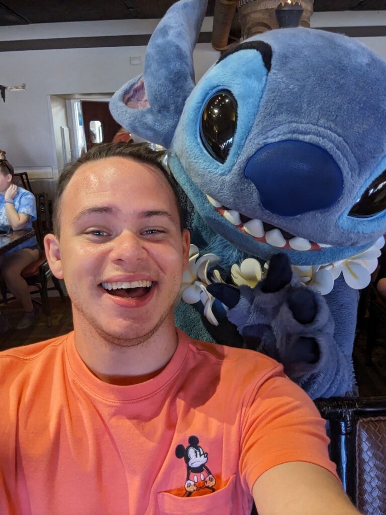 Disney World traveler with Stitch in 'Ohana at Polynesian Resort