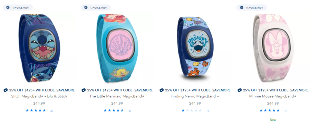 Collection of Disney MagicBand+ on Disney's website.