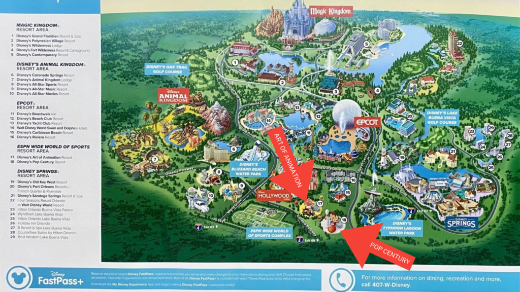 A Map of Walt Disney World including the theme parks, resorts, and Disney Springs.