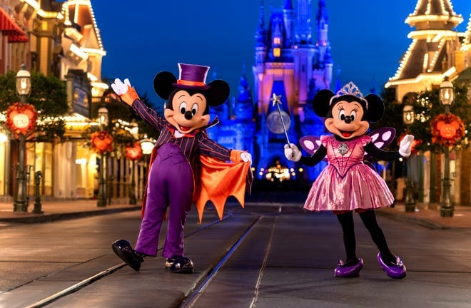 Disney World Halloween decorations for Mickey's Not-So-Scary Fall Party in Magic Kingdom