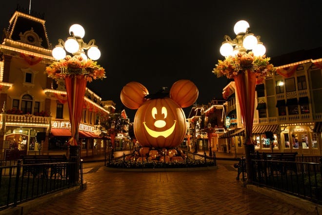 Disney World Halloween decorations for Mickey's Not-So-Scary Fall Party in Magic Kingdom