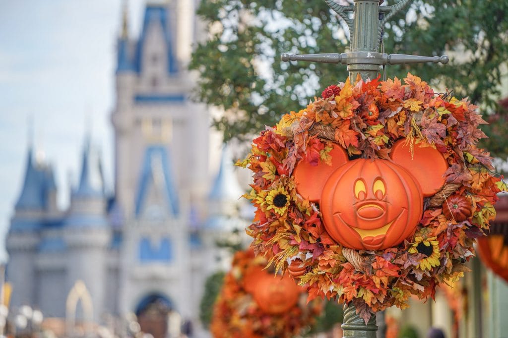 Disney World Halloween decorations for Mickey's Not-So-Scary Fall Party in Magic Kingdom