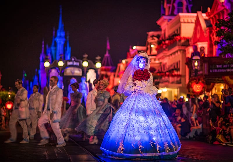 Disney World Halloween decorations for Mickey's Not-So-Scary Fall Party in Magic Kingdom